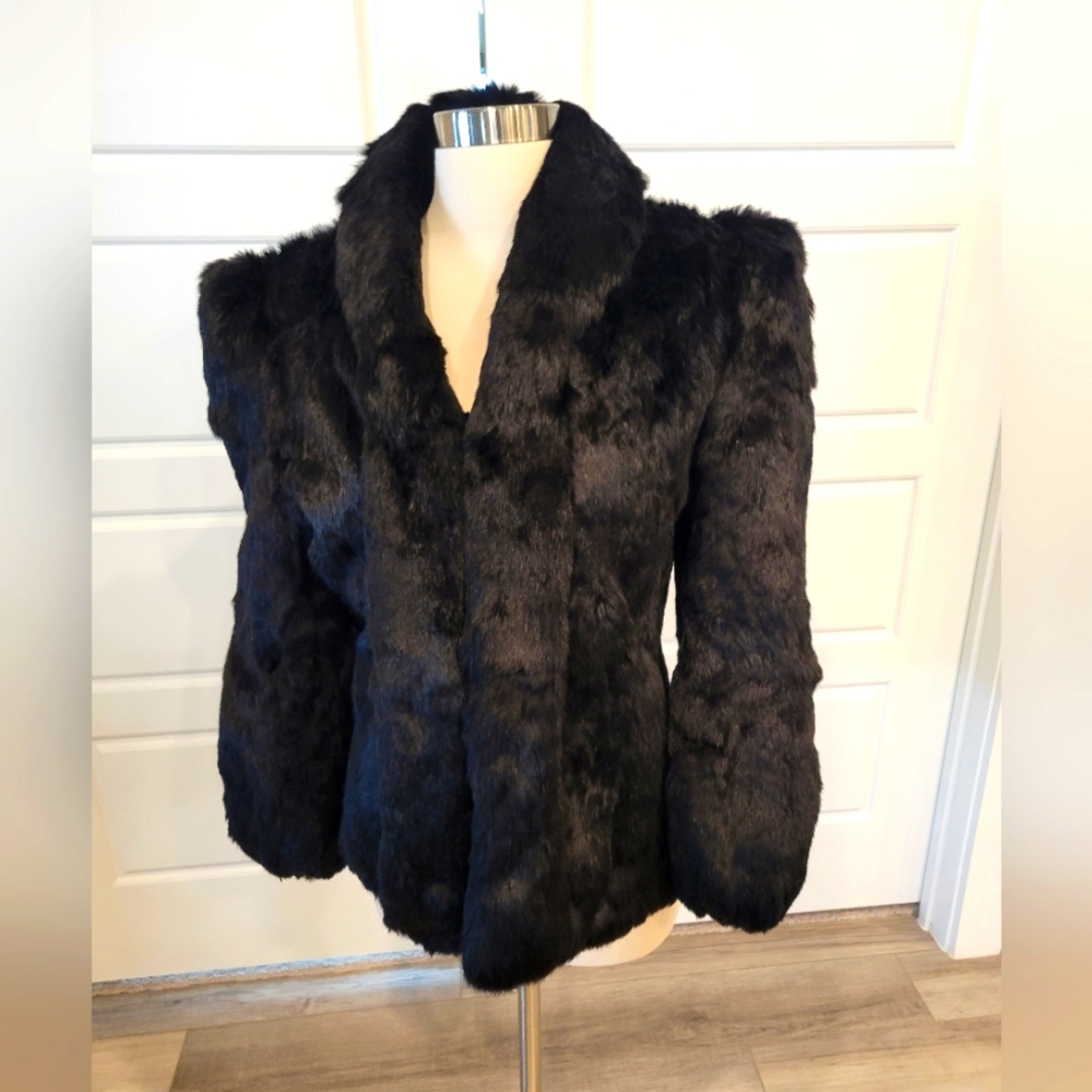 Elegant Black Rabbit Fur Jacket